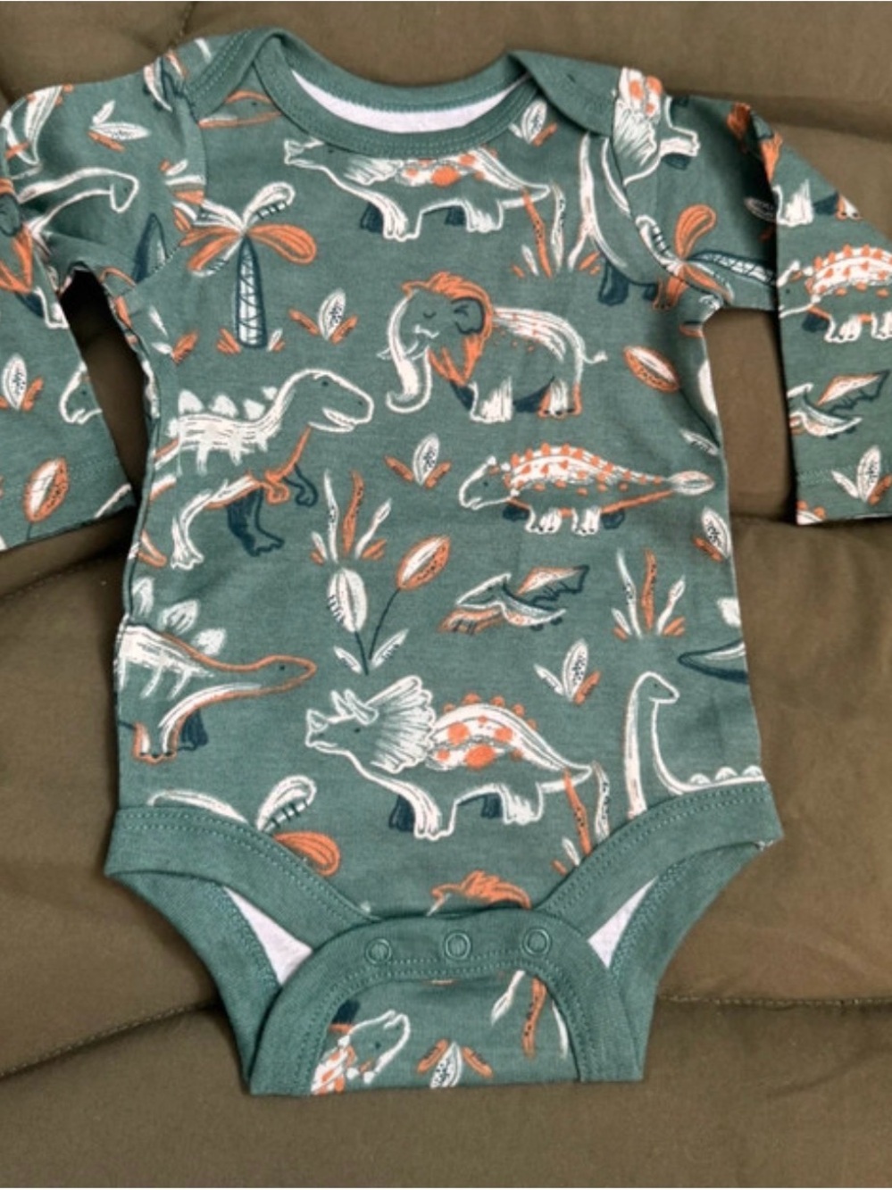 Baby Long-Sleeve Dinosaur One-Piece Bodysuit in Teal
